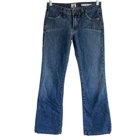 Salt Works Sz 28 Vtg Y2K Low Rise Flare Jeans Usa Made Vintage Wash Flap Pockets - Picture 1 of 16
